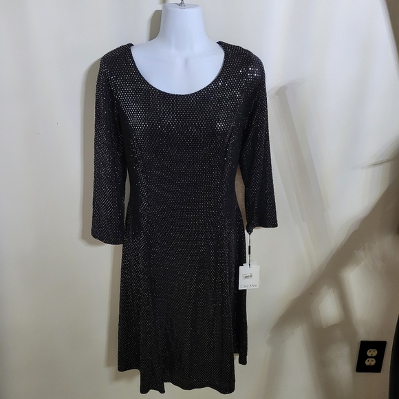❤️ NWT Black Sequin Fit Flare Cocktail Midi Dress, Size 12 - Picture 1 of 5